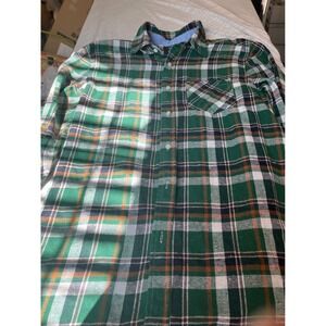 BOGARI Designer Flannel Long Sleeve Button Up Shirt Plaid Green Men's Medium